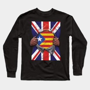 Catalonia Flag Great Britain Flag Ripped - Gift for Catalan From Catalonia Long Sleeve T-Shirt